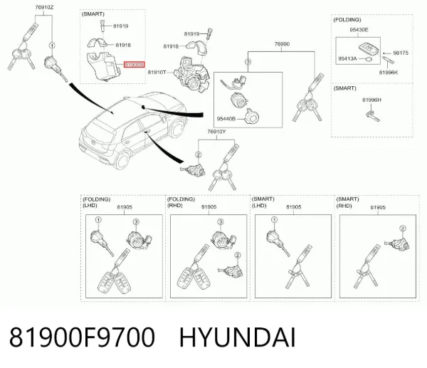 Mecanismo de bloqueo del volante 81900F9700 Hyundai/Kia