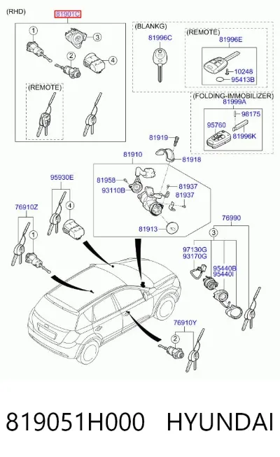 Juego de cilindros de cerradura HYUNDAI 819051H000