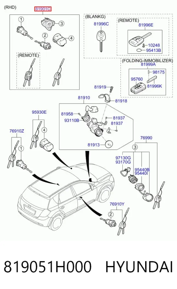 Cilindros de cerradura 819051H000 Hyundai/Kia