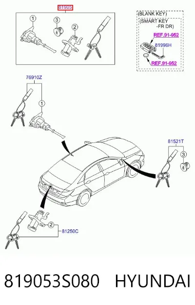 Juego de cilindros de cerradura HYUNDAI 819053S080