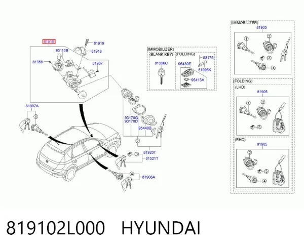 Bombín de arranque 819102L000 Hyundai/Kia