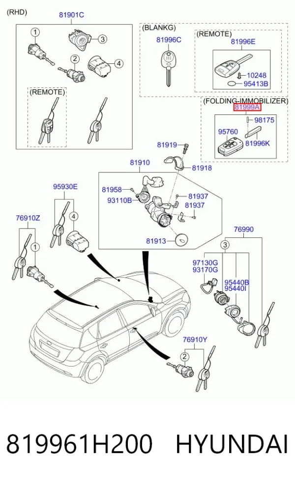 Llave de encendido 819961H200 Hyundai/Kia