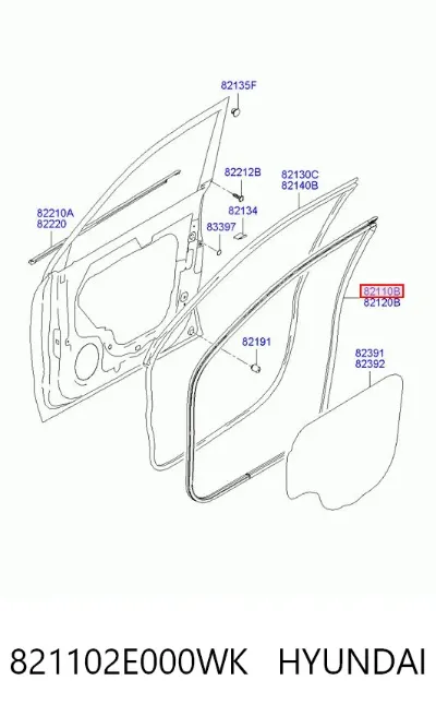 Junta de puerta delantera izquierda (en carrocería) HYUNDAI 821102E000WK