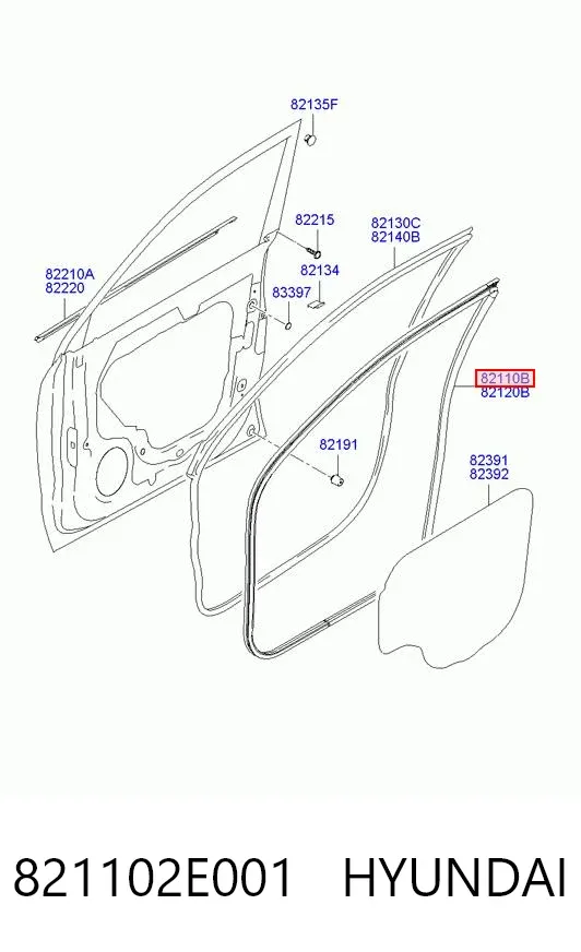 Junta de puerta delantera izquierda (en carrocería) 821102E001 Hyundai/Kia