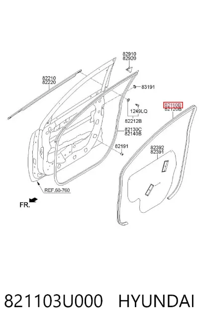 Junta de puerta delantera izquierda (en carrocería) HYUNDAI 821103U000