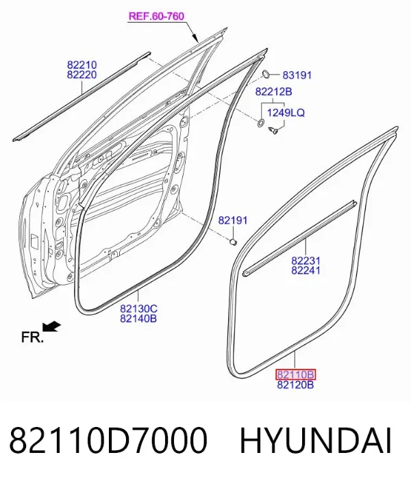 Junta de puerta delantera izquierda (en carrocería) 82110D7000 Hyundai/Kia