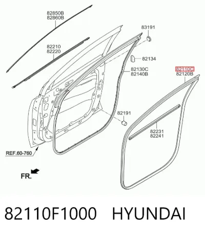 Junta de puerta delantera (en la carrocería) HYUNDAI 82110F1000