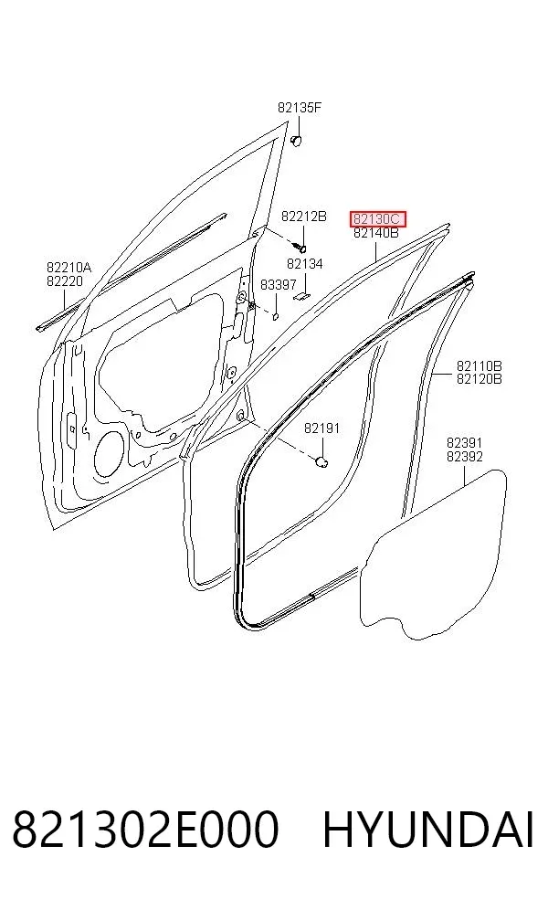 Junta de puerta delantera izquierda 821302E000 Hyundai/Kia