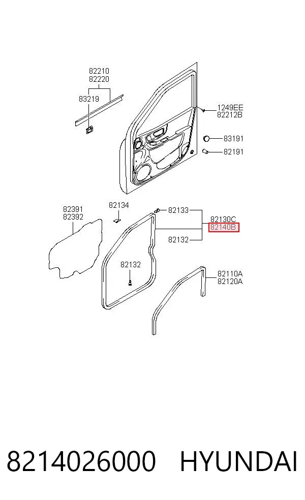 Sellador de puerta delantera derecha (en puerta) 8214026000 Hyundai/Kia
