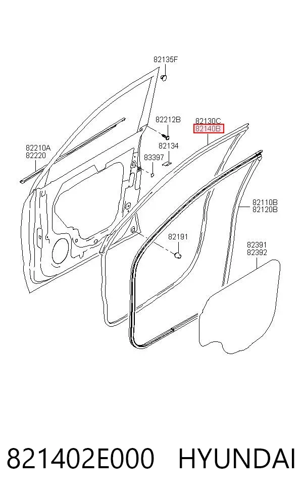 Sellador de puerta delantera derecha (en puerta) 821402E000 Hyundai/Kia