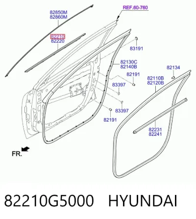 Moldura de cristal de la puerta delantera izquierda HYUNDAI 82210G5000