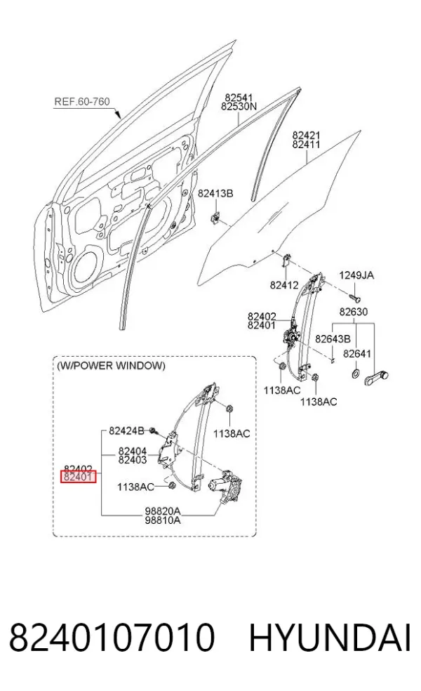 Mecanismo de elevalunas delantero izquierdo 8240107010 Hyundai/Kia