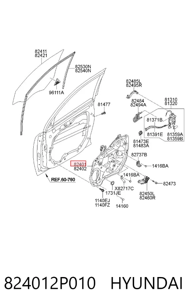 Mecanismo de elevalunas delantero izquierdo 824012P010 Hyundai/Kia