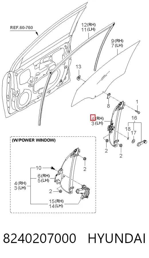 Mecanismo de elevalunas delantero derecha 8240207000 Hyundai/Kia
