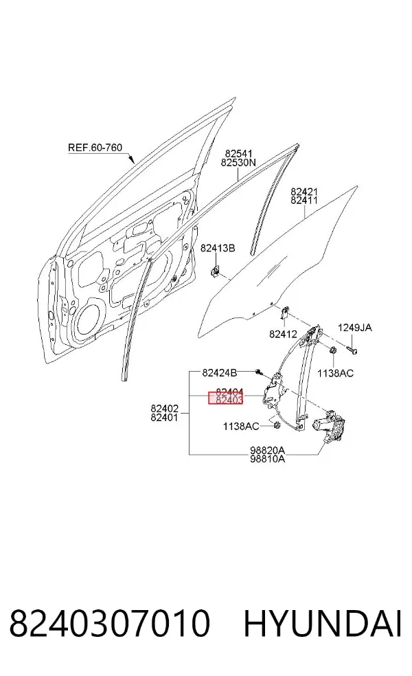 Mecanismo de elevalunas delantero izquierdo 8240307010 Hyundai/Kia