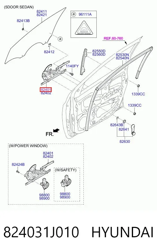 Mecanismo de elevalunas delantero izquierdo 824031J010 Hyundai/Kia