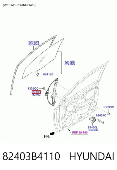 Mecanismo de elevalunas de la puerta delantera izquierda HYUNDAI 82403B4110