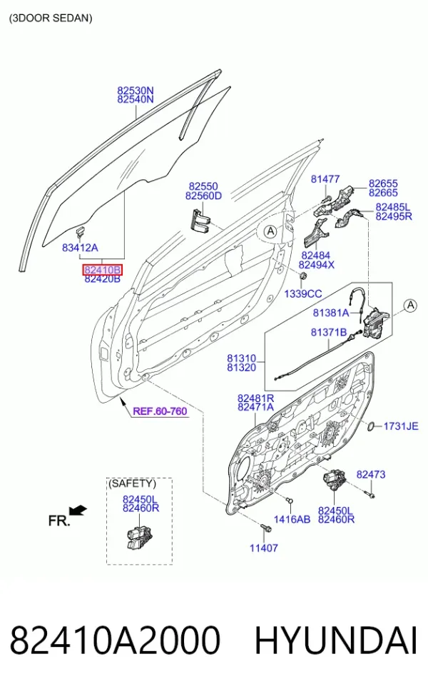 Luna delantera derecha 82410A2000 Hyundai/Kia