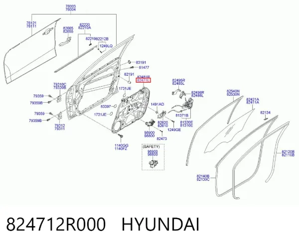 Mecanismo de elevalunas delantero izquierdo 824712R000 Hyundai/Kia
