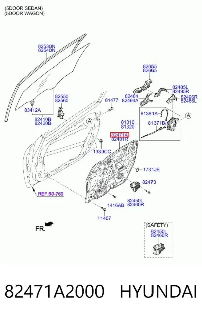 Mecanismo de elevalunas de la puerta delantera izquierda HYUNDAI 82471A2000