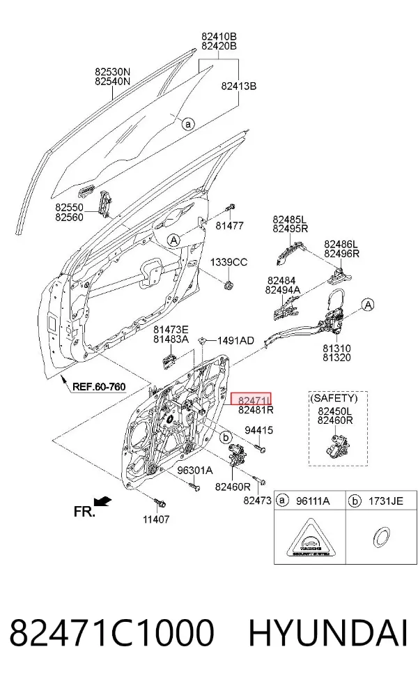 Mecanismo de elevalunas delantero izquierdo 82471C1000 Hyundai/Kia