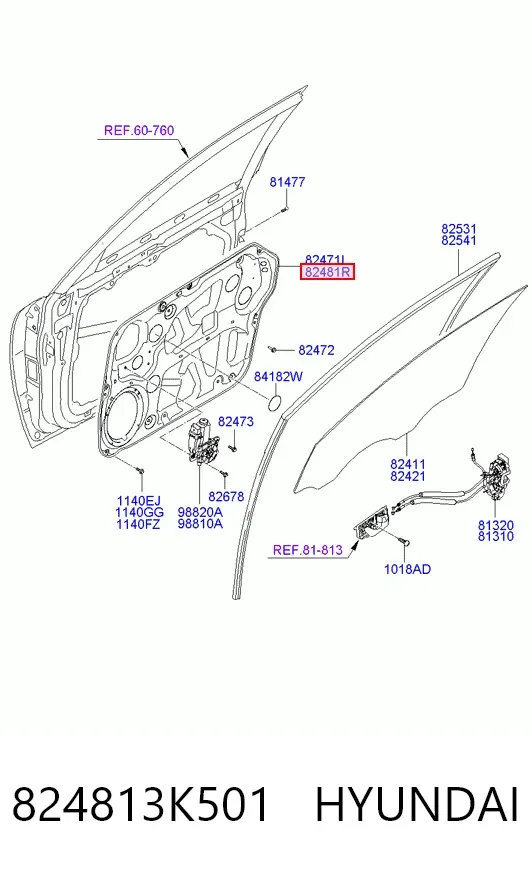 Panel lateral de puerta delantera derecha 824813K501 Hyundai/Kia