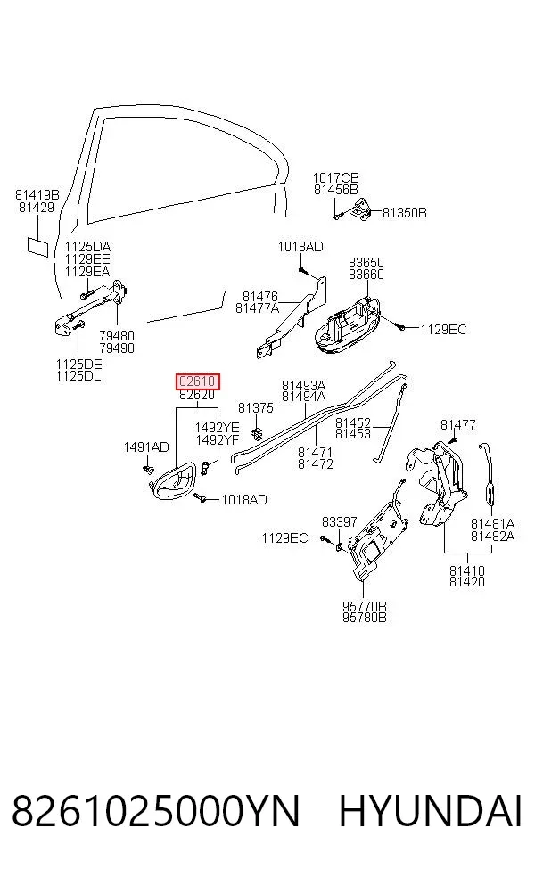 Manija interior izquierda delantera/trasera de puerta 8261025000YN Hyundai/Kia
