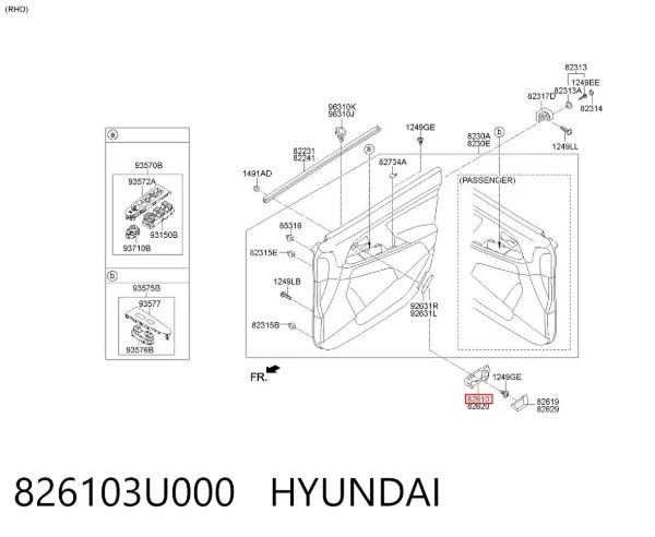 Manija interior izquierda delantera/trasera de puerta 826103U000 Hyundai/Kia