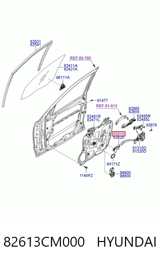 Manija interior de puerta delantera izquierda 82613CM000 Hyundai/Kia