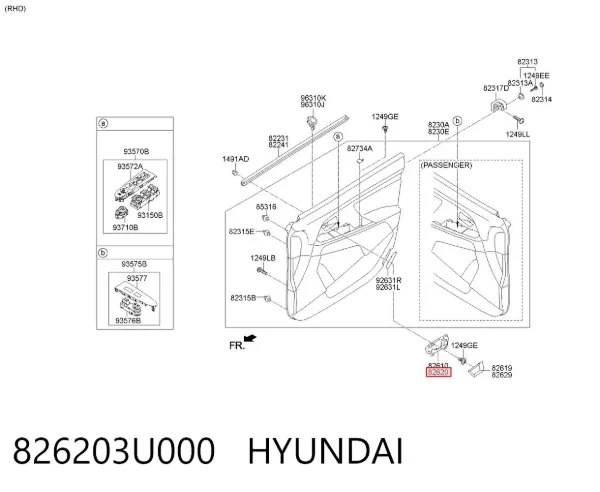 Manija interior derecha delantera/trasera de puerta 826203U000 Hyundai/Kia