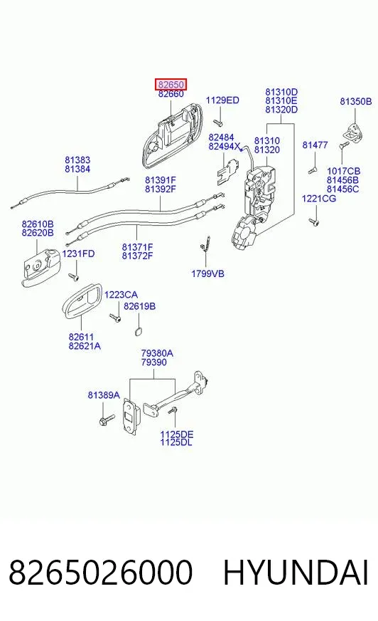 Manija exterior izquierda de puerta delantera 8265026000 Hyundai/Kia