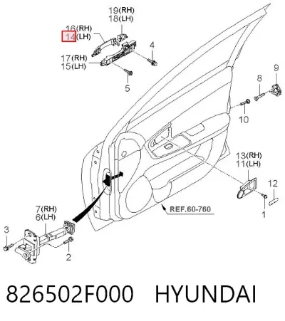 Manija exterior izquierda de puerta delantera HYUNDAI 826502F000