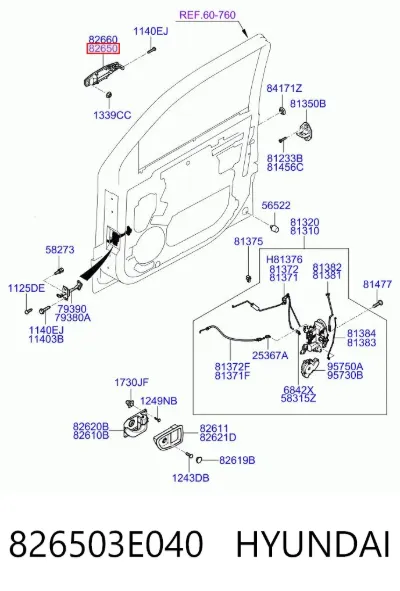 Manija exterior izquierda de puerta delantera HYUNDAI 826503E040