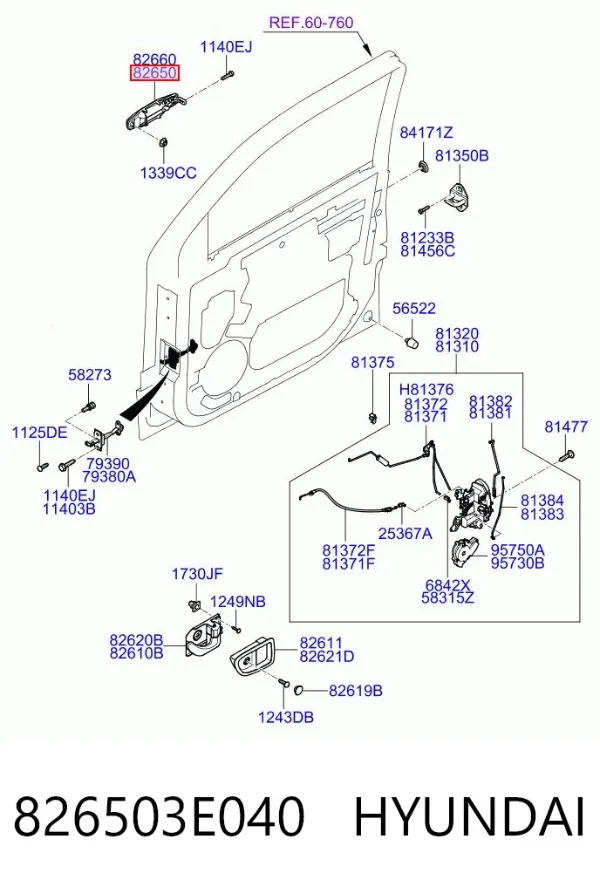 Manija exterior izquierda de puerta delantera 826503E040 Hyundai/Kia