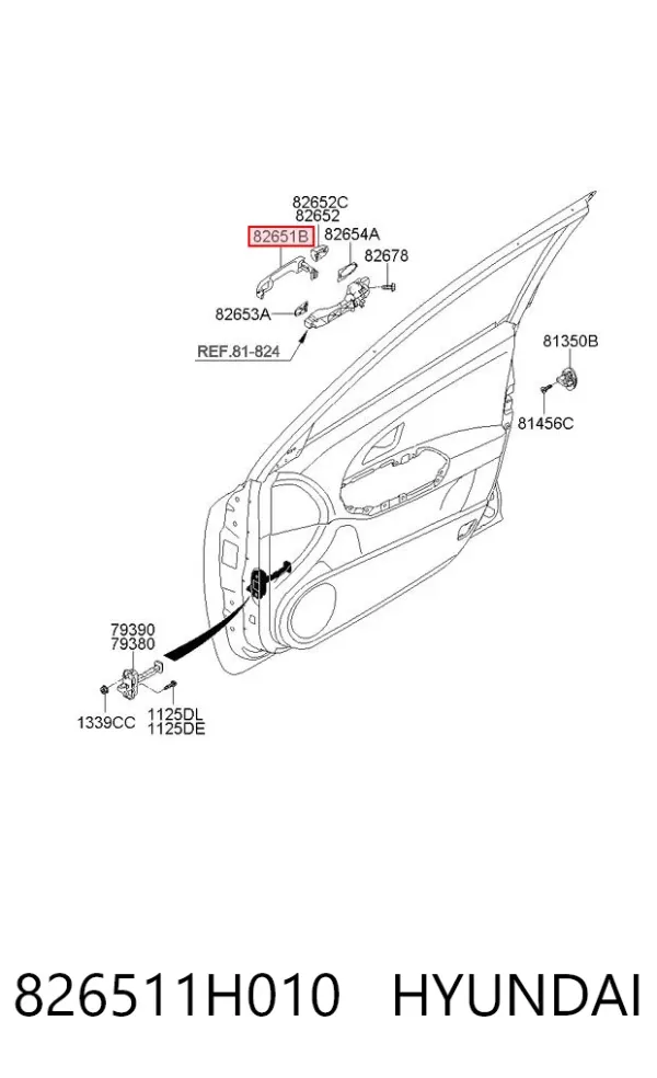 Manija exterior derecha delantera/trasera de puerta 826511H010 Hyundai/Kia