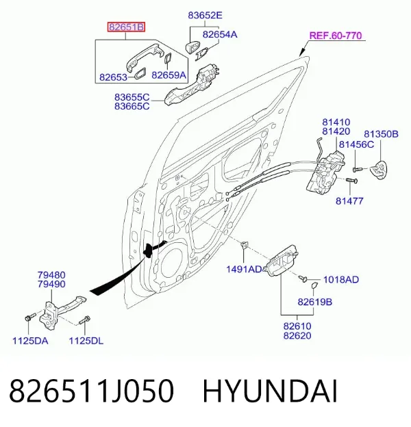 Manija exterior de puerta delantera 826511J050 Hyundai/Kia