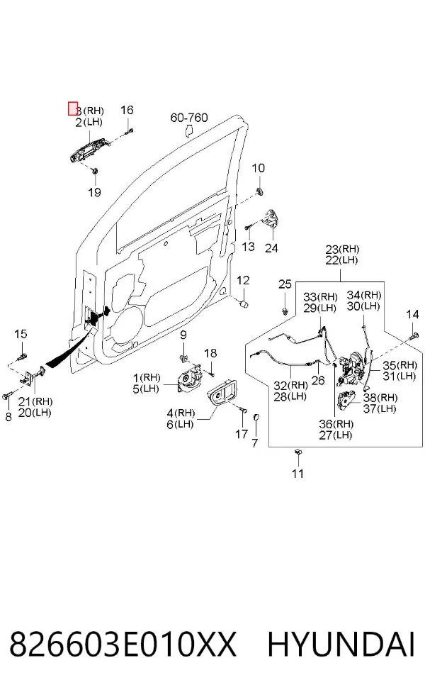 Manija exterior derecha de puerta delantera 826603E010XX Hyundai/Kia