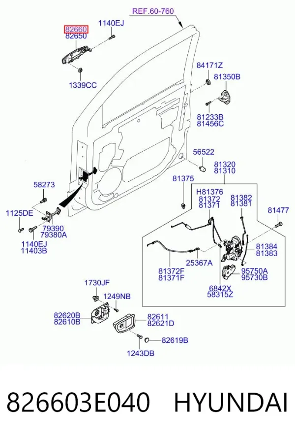 Manija exterior derecha de puerta delantera 826603E040 Hyundai/Kia