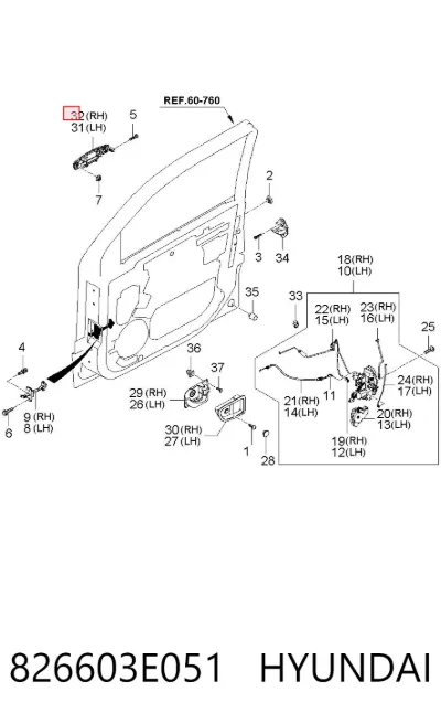 Manija exterior derecha de puerta delantera HYUNDAI 826603E051