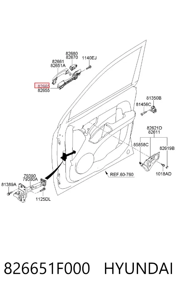 Soporte de manija exterior de puerta delantera derecha 826651F000 Hyundai/Kia