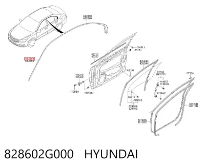 Moldura superior de puerta delantera derecha HYUNDAI 828602G000