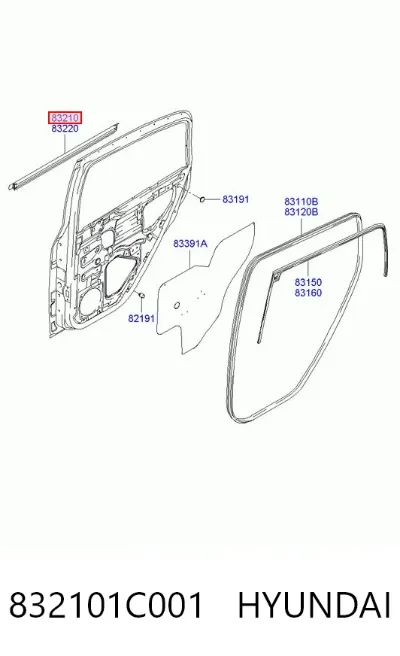 Moldura de cristal de la puerta trasera izquierda HYUNDAI 832101C001