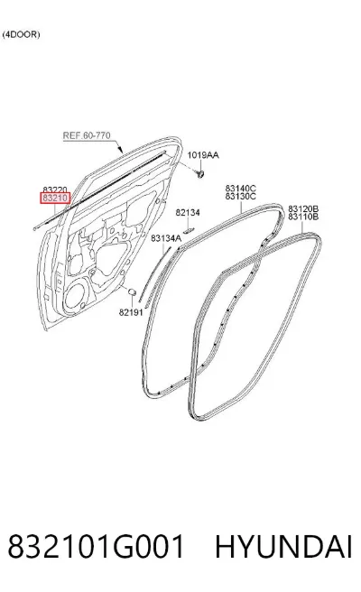 Moldura de cristal de la puerta trasera izquierda HYUNDAI 832101G001