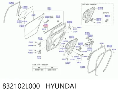 Moldura de cristal de la puerta trasera izquierda HYUNDAI 832102L000