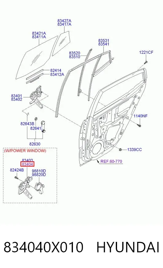 Mecanismo de elevalunas de la puerta trasera derecha 834040X010 Hyundai/Kia