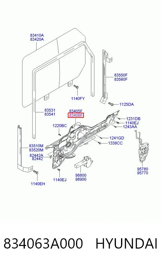 Mecanismo de elevalunas de la puerta trasera derecha 834063A000 Hyundai/Kia