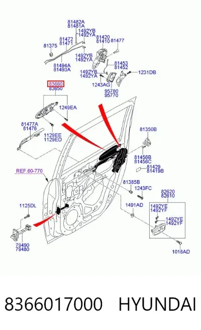 Manija exterior derecha de puerta trasera HYUNDAI 8366017000
