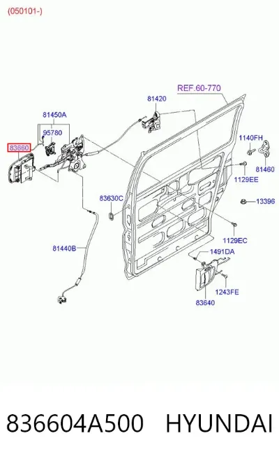 Manija exterior derecha de puerta trasera HYUNDAI 836604A500