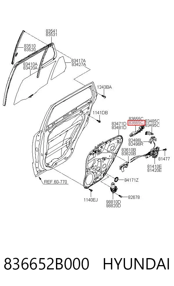 Soporte de manija exterior de puerta trasera derecha 836652B000 Hyundai/Kia