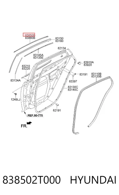 Moldura superior de puerta trasera izquierda HYUNDAI 838502T000